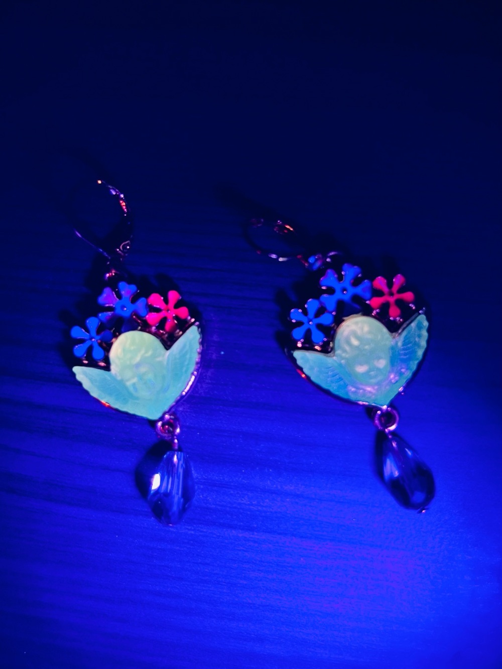 Vintage “Sweet Dream Cherub” Kirk’s Folly UV /Blacklight earrings